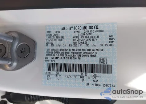 2025 Lincoln Nautilus Premiere z USA, uszkodzony, nr VIN 5LMPJ8JA6SJ909478